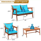 Costway 8-teiliges Terrassenmöbel-Set aus Rattan mit Akazienholzrahmen, gepolstertes Sofa, Stuhl, Türkis