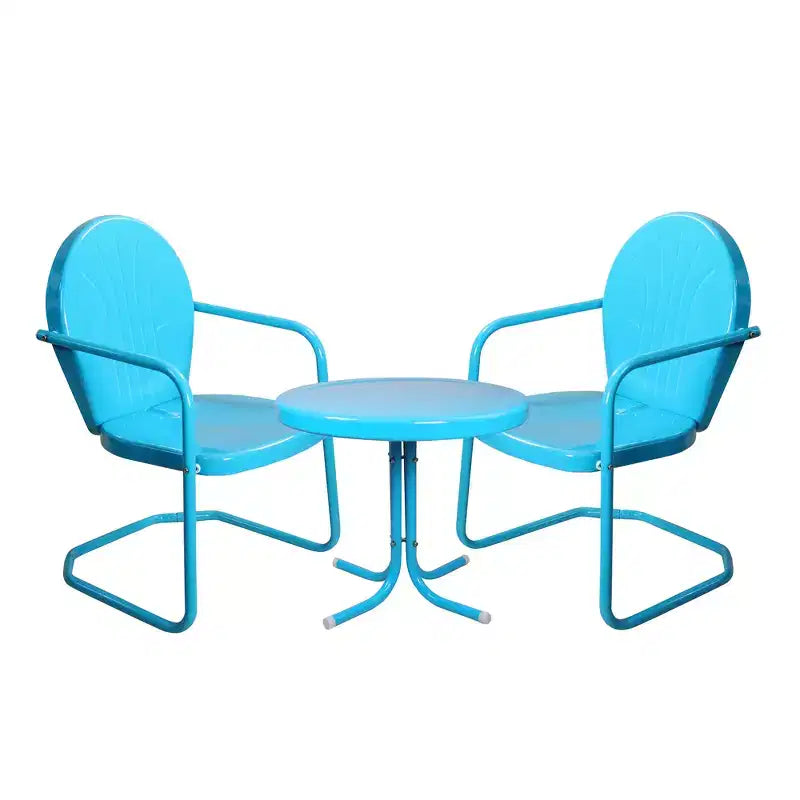 Northlight 3-Piece Retro Metal Tulip Chairs and Side Table Outdoor Set, Sky Blue