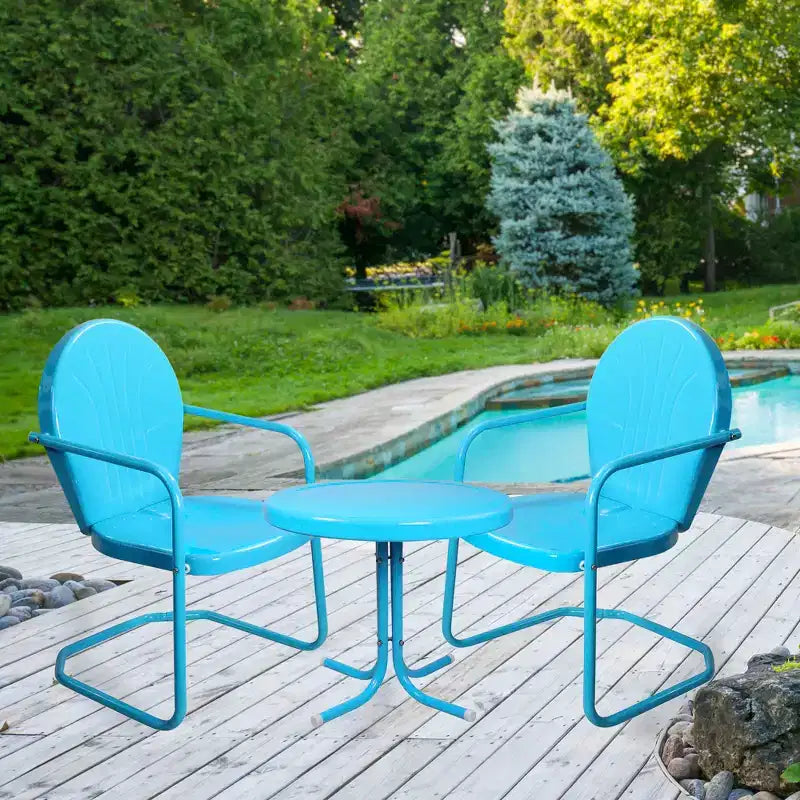 Northlight 3-teiliges Retro Metall Tulpenstühle und Beistelltisch Outdoor-Set, Himmelblau