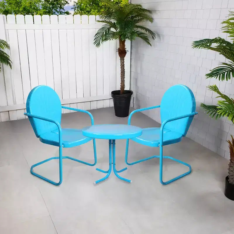 Northlight 3-teiliges Retro Metall Tulpenstühle und Beistelltisch Outdoor-Set, Himmelblau