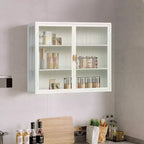 Okak Moderner 2-türiger Wandschrank mit 3-stufigem Stauraum und Glastüren für Flur/Esszimmer/Wohnzimmer/Küche