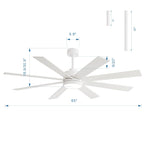 65-Zoll-LED-Deckenventilator mit 8 Flügeln, Licht und Fernbedienung, Schwarz