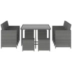 Outsunny 11-teilige Terrassen-Essgruppe Outdoor-Rattan-Gartenmöbel-Set mit platzsparenden Stühlen, Glastisch und Kissen