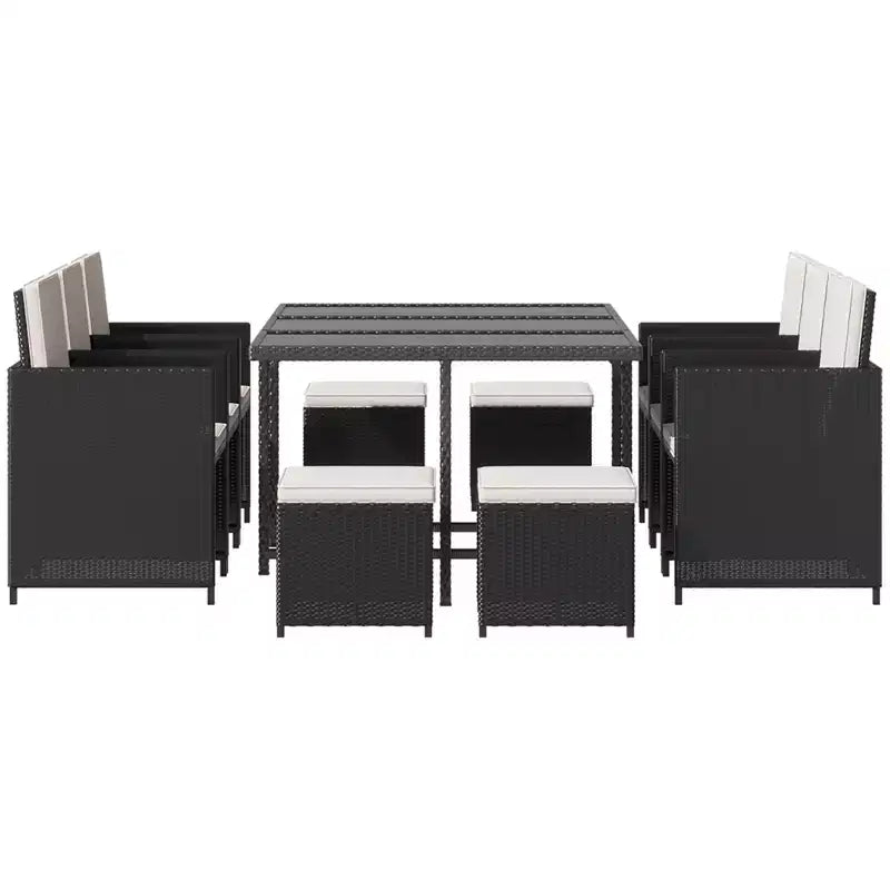 Outsunny 11-teilige Terrassen-Essgruppe Outdoor-Rattan-Gartenmöbel-Set mit platzsparenden Stühlen, Glastisch und Kissen