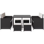 Outsunny 11-teilige Terrassen-Essgruppe Outdoor-Rattan-Gartenmöbel-Set mit platzsparenden Stühlen, Glastisch und Kissen