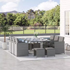Outsunny 11-teilige Terrassen-Essgruppe Outdoor-Rattan-Gartenmöbel-Set mit platzsparenden Stühlen, Glastisch und Kissen