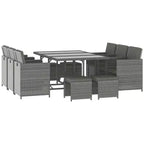 Outsunny 11-teilige Terrassen-Essgruppe Outdoor-Rattan-Gartenmöbel-Set mit platzsparenden Stühlen, Glastisch und Kissen