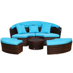 Outsunny Rundes Tagesbett, 4-teiliges Outdoor-Gartenmöbelset aus Rattan mit Kissen, Sonnenliege oder Konversationssofa-Set mit Sonnendach