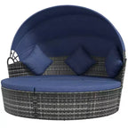 Outsunny Rundes Tagesbett, 4-teiliges Outdoor-Gartenmöbelset aus Rattan mit Kissen, Sonnenliege oder Konversationssofa-Set mit Sonnendach