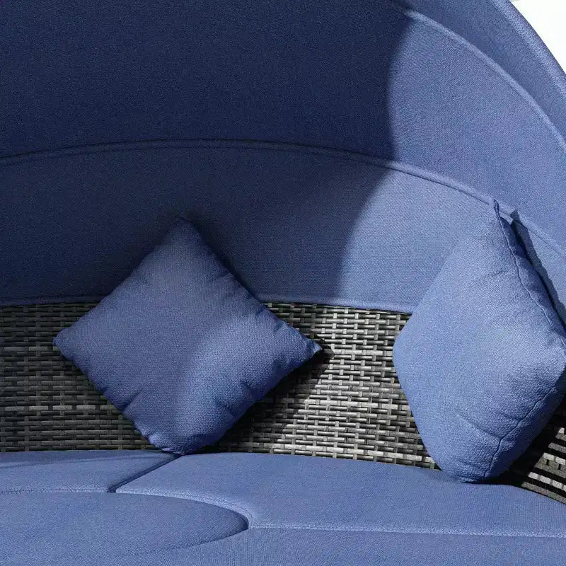 Outsunny Rundes Tagesbett, 4-teiliges Outdoor-Gartenmöbelset aus Rattan mit Kissen, Sonnenliege oder Konversationssofa-Set mit Sonnendach