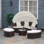 Outsunny Rundes Tagesbett, 4-teiliges Outdoor-Gartenmöbelset aus Rattan mit Kissen, Sonnenliege oder Konversationssofa-Set mit Sonnendach