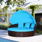 Outsunny Rundes Tagesbett, 4-teiliges Outdoor-Gartenmöbelset aus Rattan mit Kissen, Sonnenliege oder Konversationssofa-Set mit Sonnendach