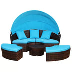 Outsunny Rundes Tagesbett, 4-teiliges Outdoor-Gartenmöbelset aus Rattan mit Kissen, Sonnenliege oder Konversationssofa-Set mit Sonnendach