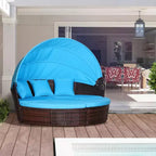 Outsunny Rundes Tagesbett, 4-teiliges Outdoor-Gartenmöbelset aus Rattan mit Kissen, Sonnenliege oder Konversationssofa-Set mit Sonnendach
