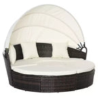 Outsunny Round Daybed, 4-piece Cushioned Outdoor Rattan Wicker Sunbed or Conversational Sofa Set with Sun Canopy