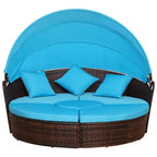 Outsunny Rundes Tagesbett, 4-teiliges Outdoor-Gartenmöbelset aus Rattan mit Kissen, Sonnenliege oder Konversationssofa-Set mit Sonnendach
