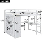Vollholz-Hochbett mit integriertem Kleiderschrank, Schreibtisch, Ablagefächern und Schubladen