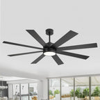 65-Zoll-LED-Deckenventilator mit 8 Flügeln, Licht und Fernbedienung, Schwarz