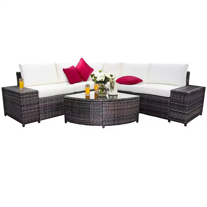 Costway 6-teiliges Rattanmöbel-Set, Sofa mit Kissen, Armlehne, Gartenmöbel, Türkis/Weiß