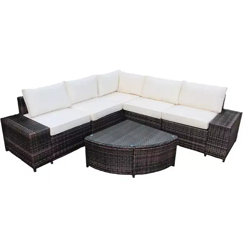 Costway 6-teiliges Rattanmöbel-Set, Sofa mit Kissen, Armlehne, Gartenmöbel, Türkis/Weiß