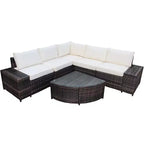 Costway 6-teiliges Rattanmöbel-Set, Sofa mit Kissen, Armlehne, Gartenmöbel, Türkis/Weiß