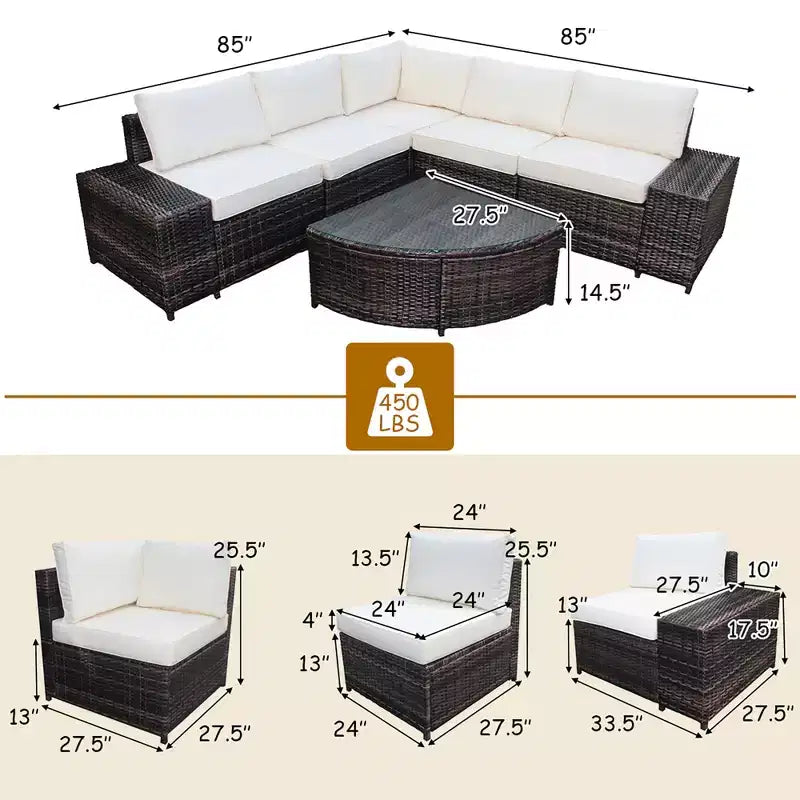 Costway 6-teiliges Rattanmöbel-Set, Sofa mit Kissen, Armlehne, Gartenmöbel, Türkis/Weiß