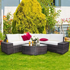 Costway 6-teiliges Rattanmöbel-Set, Sofa mit Kissen, Armlehne, Gartenmöbel, Türkis/Weiß