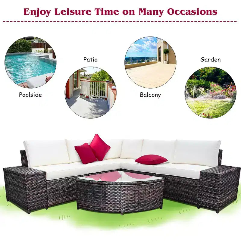 Costway 6-teiliges Rattanmöbel-Set, Sofa mit Kissen, Armlehne, Gartenmöbel, Türkis/Weiß
