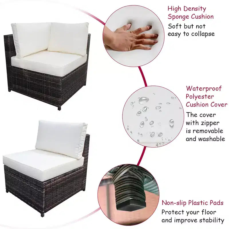 Costway 6-teiliges Rattanmöbel-Set, Sofa mit Kissen, Armlehne, Gartenmöbel, Türkis/Weiß