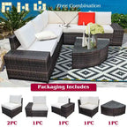 Costway 6-teiliges Rattanmöbel-Set, Sofa mit Kissen, Armlehne, Gartenmöbel, Türkis/Weiß