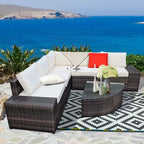 Costway 6PCS Rattan Furniture Set Conversation Cushioned Sofa Armrest Garden Turquoise\White