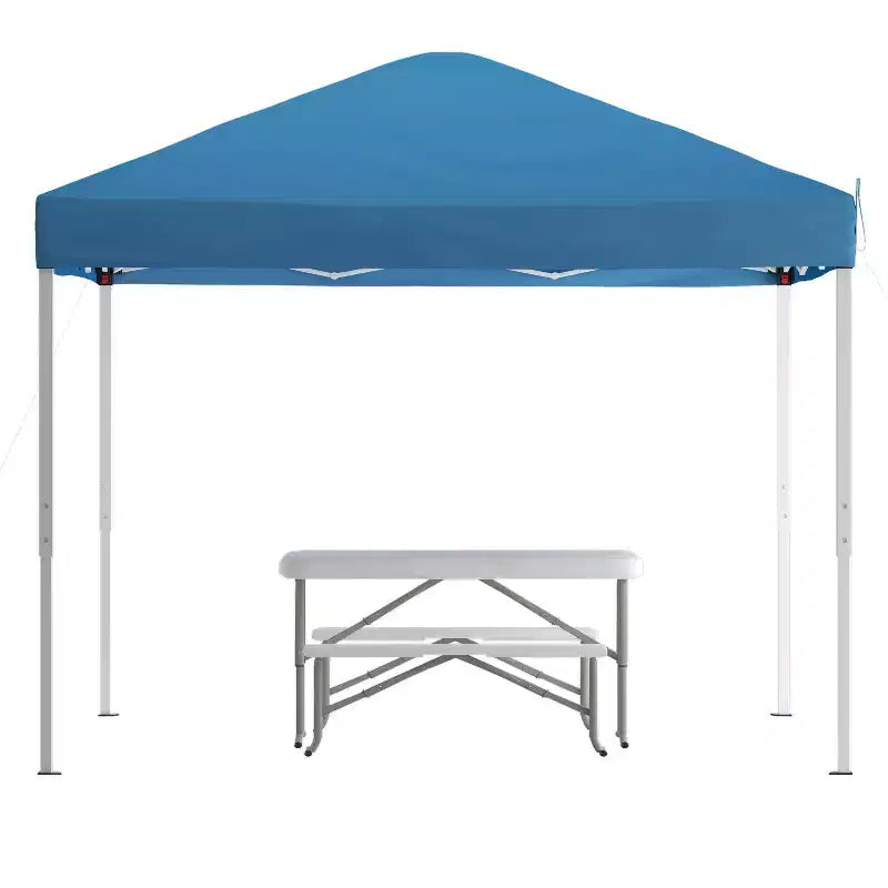 Flash Furniture 10'x10' Pop Up Event Canopy Tent with Carry Bag and Folding Bench Set - Portable Tailgate, Camping, Event Set