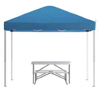 Flash Furniture 10'x10' Pop Up Event Canopy Tent with Carry Bag and Folding Bench Set - Portable Tailgate, Camping, Event Set