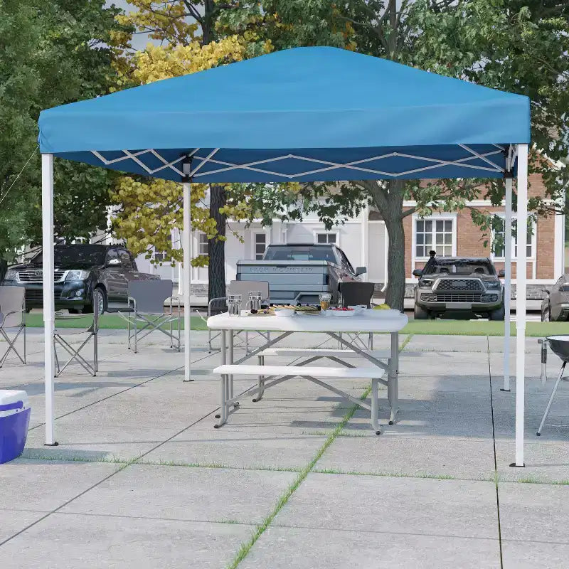 Flash Furniture 3x3m Pop-Up-Pavillon mit Tragetasche und Klappbank-Set – tragbares Set für Camping und Veranstaltungen