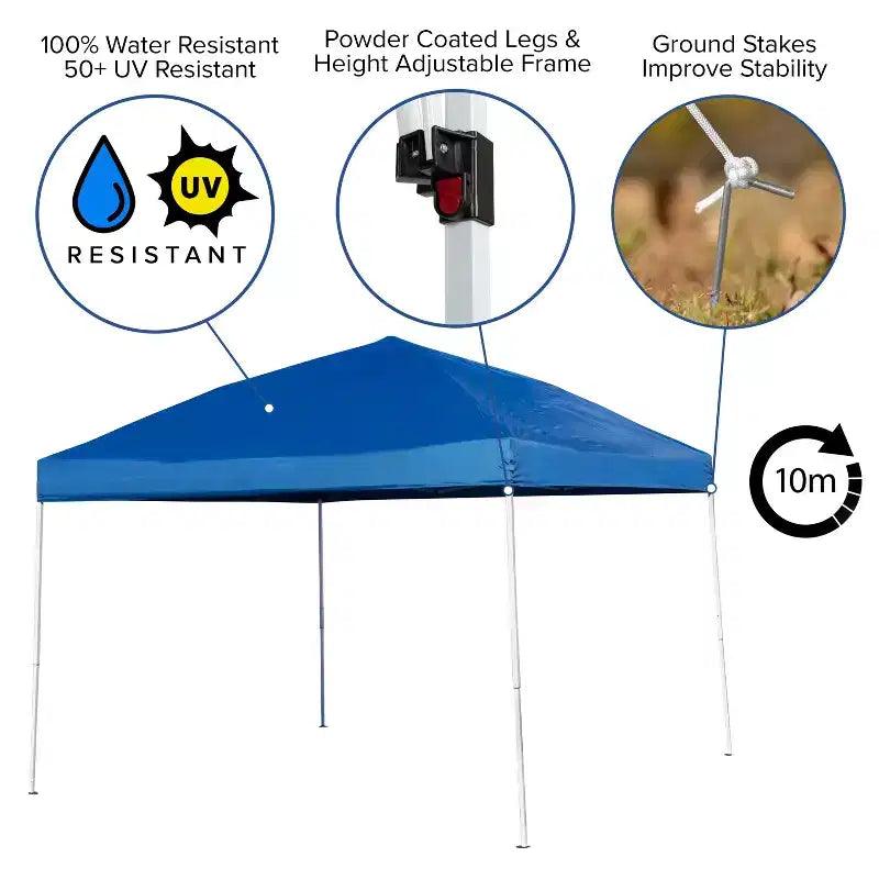 Flash Furniture 3x3m Pop-Up-Pavillon mit Tragetasche und Klappbank-Set – tragbares Set für Camping und Veranstaltungen