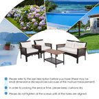 Costway 4-teiliges Terrassenmöbel-Set aus Rattan und Akazienholz mit Auflagen, Sofa und Armlehnen für die Terrasse
