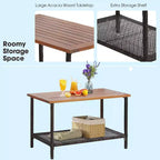 Costway 4-teiliges Terrassenmöbel-Set aus Rattan und Akazienholz mit Auflagen, Sofa und Armlehnen für die Terrasse