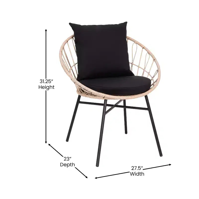 Merrick Lane 3-teiliges Terrassen-Set mit Seil-Rattan-Stühlen, passendem Beistelltisch mit Glasplatte und Kissen für den Innen- und Außenbereich