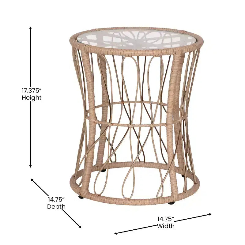 Merrick Lane 3-teiliges Terrassen-Set mit Seil-Rattan-Stühlen, passendem Beistelltisch mit Glasplatte und Kissen für den Innen- und Außenbereich