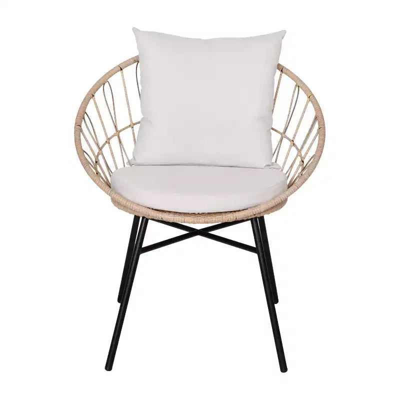 Merrick Lane 3-teiliges Terrassen-Set mit Seil-Rattan-Stühlen, passendem Beistelltisch mit Glasplatte und Kissen für den Innen- und Außenbereich