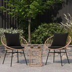 Merrick Lane 3-teiliges Terrassen-Set mit Seil-Rattan-Stühlen, passendem Beistelltisch mit Glasplatte und Kissen für den Innen- und Außenbereich