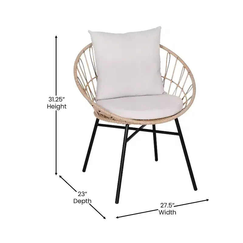 Merrick Lane 3-teiliges Terrassen-Set mit Seil-Rattan-Stühlen, passendem Beistelltisch mit Glasplatte und Kissen für den Innen- und Außenbereich