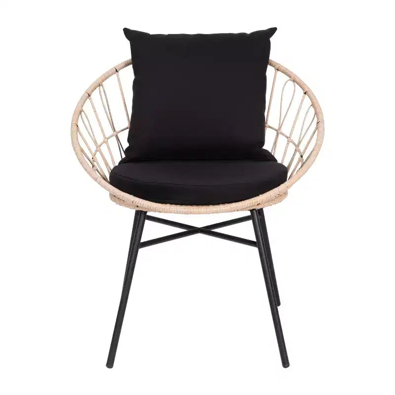 Merrick Lane 3-teiliges Terrassen-Set mit Seil-Rattan-Stühlen, passendem Beistelltisch mit Glasplatte und Kissen für den Innen- und Außenbereich