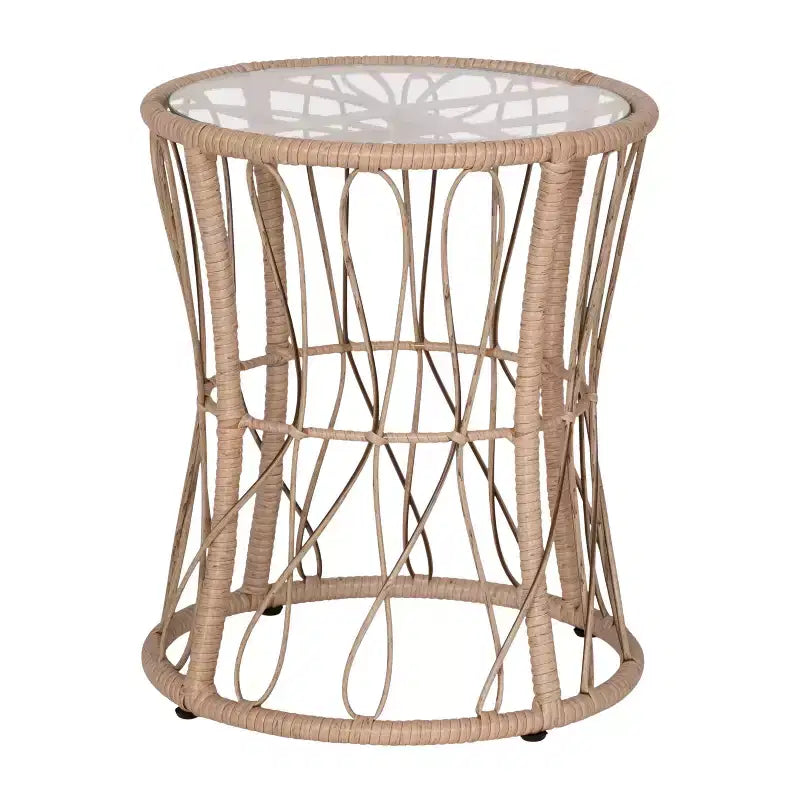 Merrick Lane 3-teiliges Terrassen-Set mit Seil-Rattan-Stühlen, passendem Beistelltisch mit Glasplatte und Kissen für den Innen- und Außenbereich
