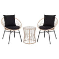 Merrick Lane 3 Piece Patio Set with Rope Rattan Chairs, Matching Glass Top Side Table and Cushions for Indoor/Outdoor Use