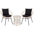 Merrick Lane 3 Piece Patio Set with Rope Rattan Chairs, Matching Glass Top Side Table and Cushions for Indoor/Outdoor Use