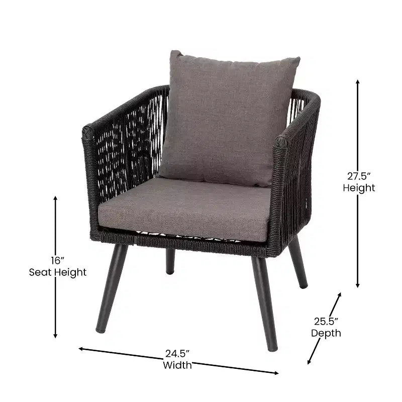 Emma and Oliver Black & Gray Allwetter-Sitzgruppe aus geflochtenem Material, vierteilig, mit Kissen und Metall-Couchtisch für Veranda, Garten und Terrasse