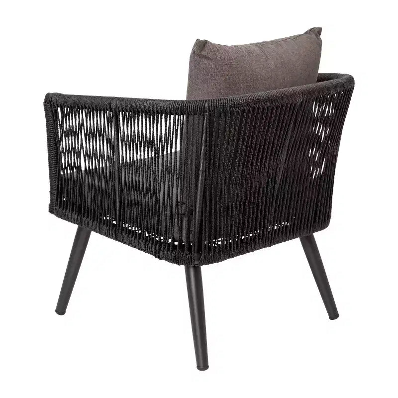 Emma and Oliver Black & Gray Allwetter-Sitzgruppe aus geflochtenem Material, vierteilig, mit Kissen und Metall-Couchtisch für Veranda, Garten und Terrasse