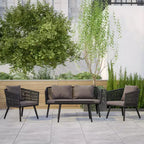 Emma and Oliver Black & Gray Allwetter-Sitzgruppe aus geflochtenem Material, vierteilig, mit Kissen und Metall-Couchtisch für Veranda, Garten und Terrasse