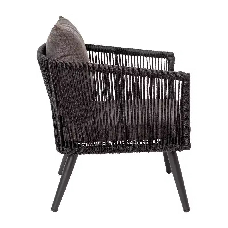 Emma and Oliver Black & Gray Allwetter-Sitzgruppe aus geflochtenem Material, vierteilig, mit Kissen und Metall-Couchtisch für Veranda, Garten und Terrasse